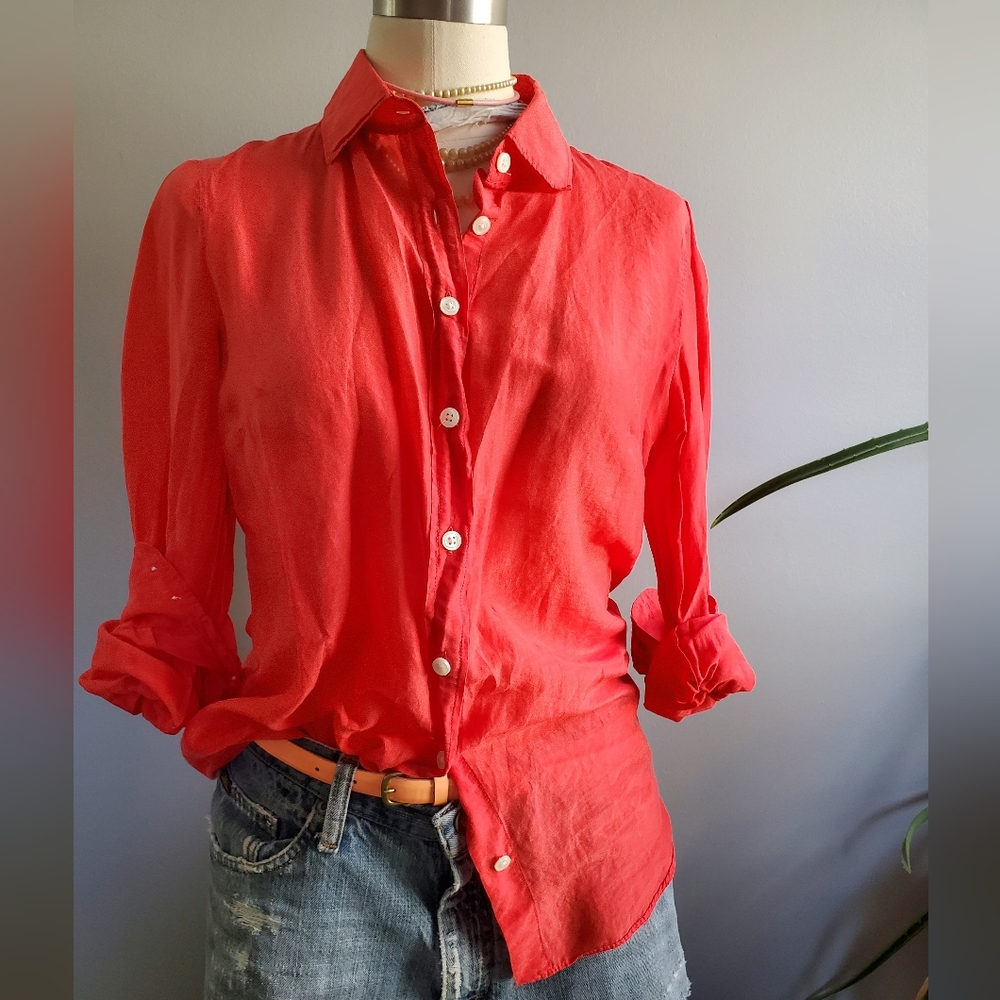 J. Crew Red Sheer Button Down